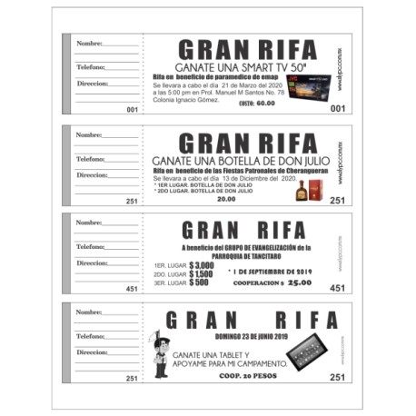 100 Boletos para Rifa